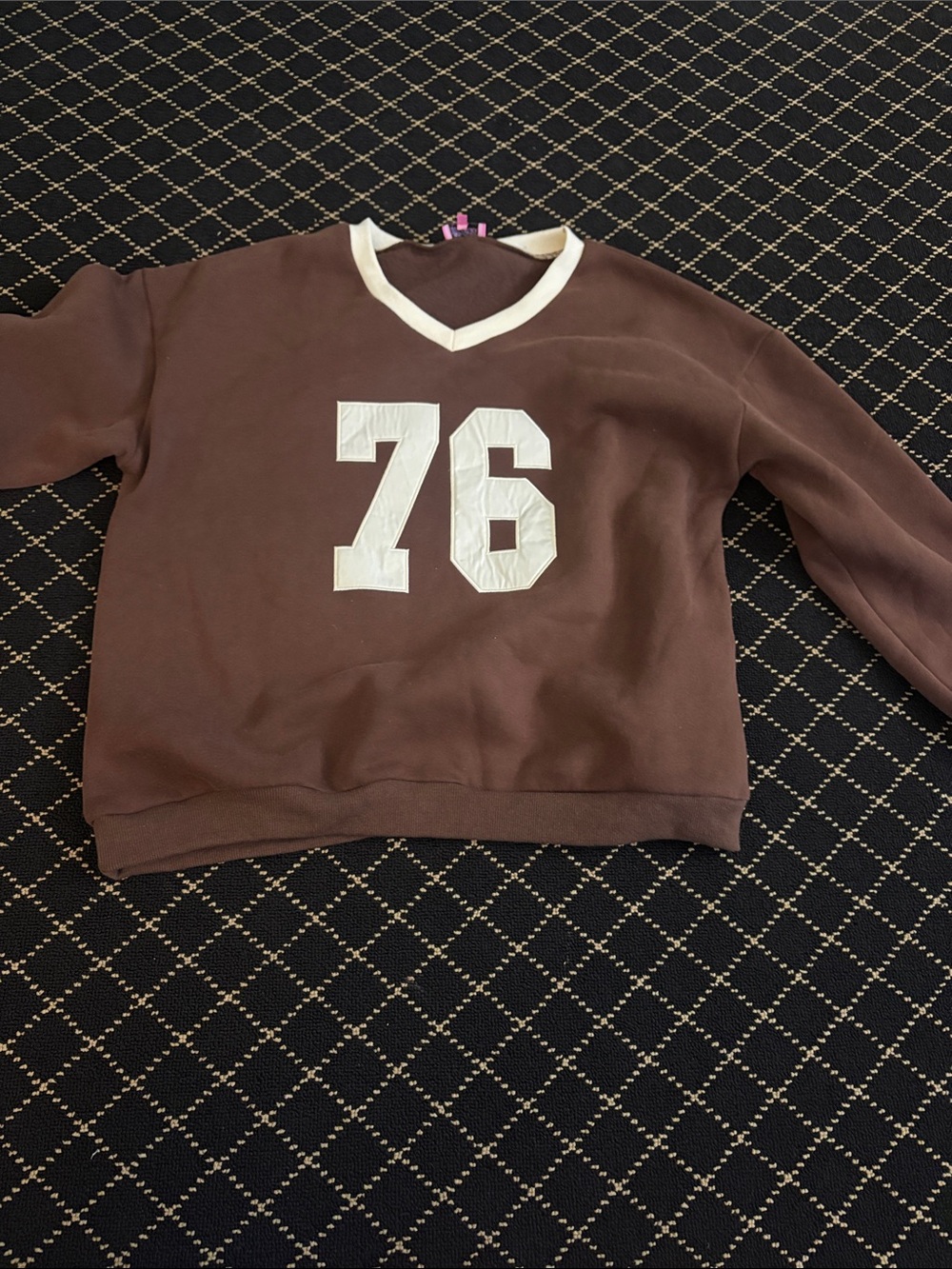 Edikted Brown V-Neck Sweater with White '76' Graphic